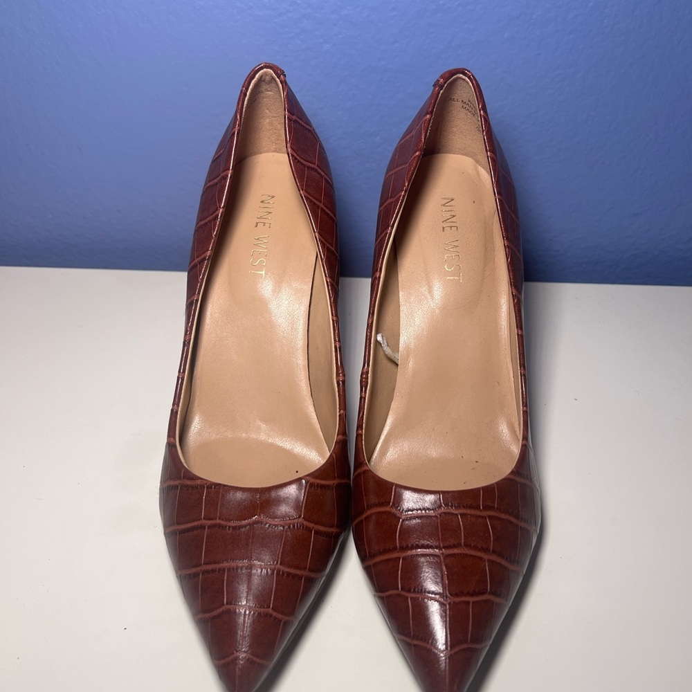 Nine West Brown Heels with Croc Texture